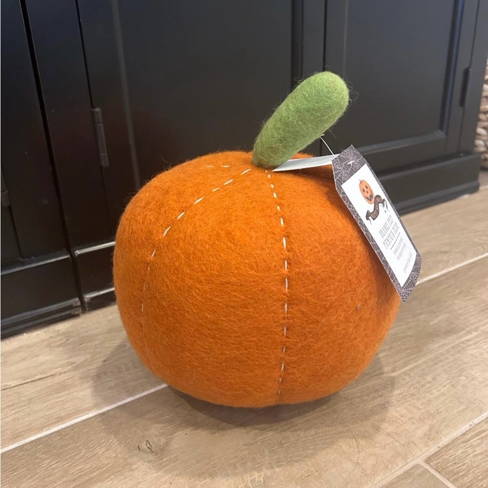 Pottery Barn Kids Halloween 100% Wool Orange Plush Pumpkin Spooky Retired